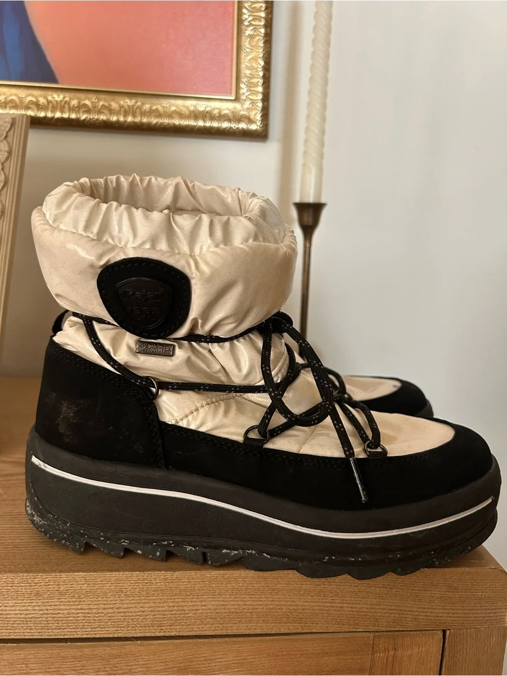 Pajar Taya Alpine Platform Snow Boots Pajar-Tex Black Cream Winter Size 7-7.5